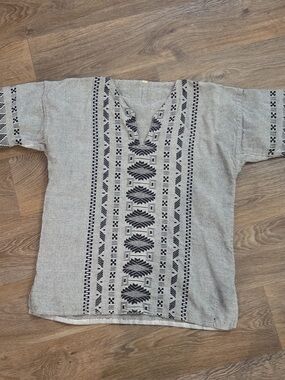 MEXICANA Gray and Black Embroidered Men's Dress Shirt